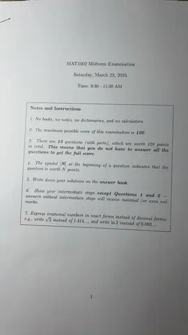 MAT1002 Mid Exam