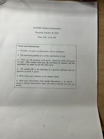 MAT1001 2023期中真题